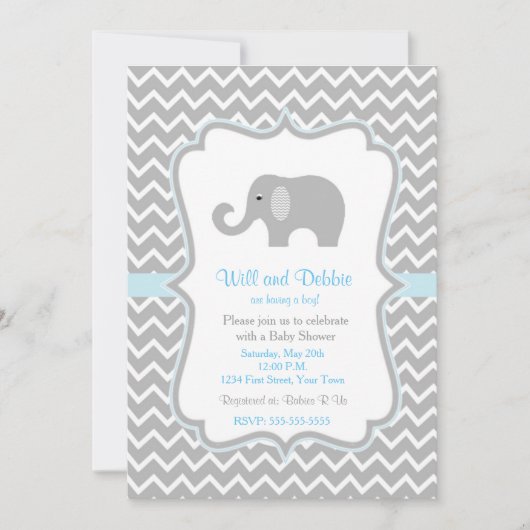 Invitation de baby shower d'éléphant pour des (Devant)