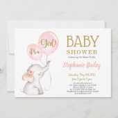Invitation de Baby shower d'éléphant rose (Devant)