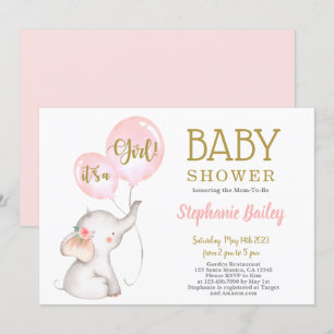 Invitation de Baby shower d'éléphant rose