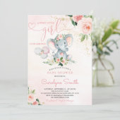 Invitation de Baby shower d'éléphant rose (Debout devant)