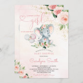 Invitation de Baby shower d'éléphant rose (Devant / Derrière)