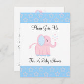 Invitation de Baby shower d'éléphant rose doux (Devant / Derrière)