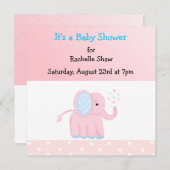 Invitation de Baby shower d'éléphant rose doux (Devant / Derrière)
