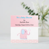 Invitation de Baby shower d'éléphant rose doux (Debout devant)