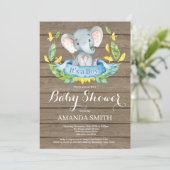 Invitation de Baby shower d'éléphant rustique (Debout devant)