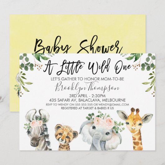 Invitation de Baby shower des animaux Safari neutr (Devant / Derrière)