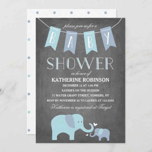 Invitation de baby shower des bleus layette | (Devant / Derrière)