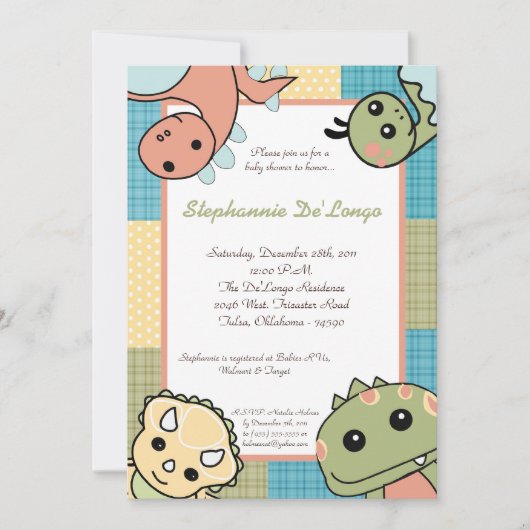 Invitation de baby shower des dinosaures T Rex de (Devant)