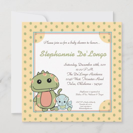 Invitation de baby shower des dinosaures T Rex de (Devant)