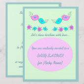 Invitation de Baby shower des oiseaux et des fleur (Devant / Derrière)