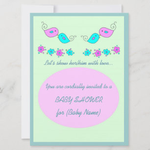 Invitation de Baby shower des oiseaux et des fleur