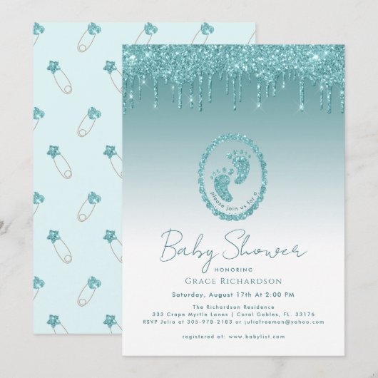 Invitation de Baby shower des Parties scintillant  (Devant / Derrière)