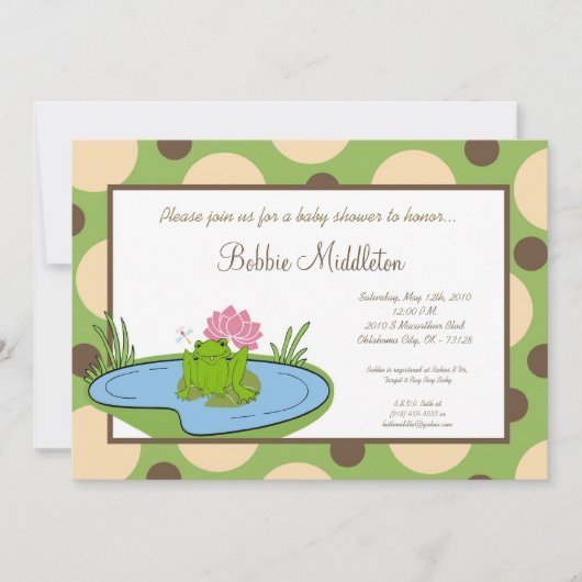 invitation de baby shower d'étang de grenouille du (Devant)