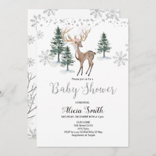 Invitation de baby shower d'hiver de cerfs communs