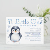 Invitation de Baby shower d'hiver de pingouin pour (Debout devant)