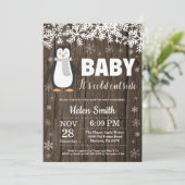 Invitation de Baby shower d'hiver de Pingouin rust (Debout devant)