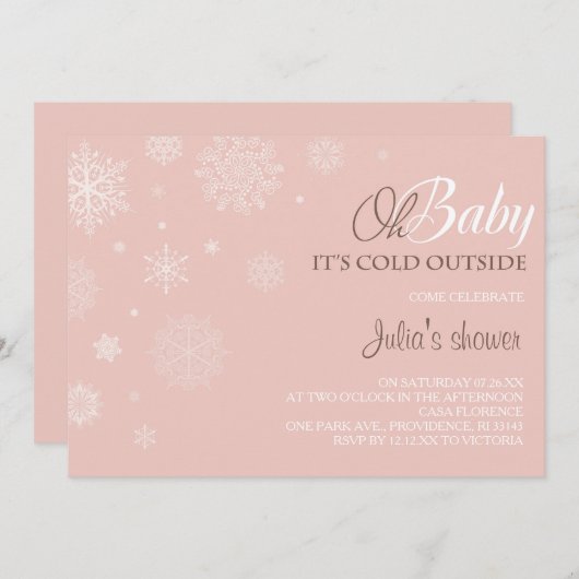 Invitation de Baby shower d'hiver - rose pâle (Devant / Derrière)