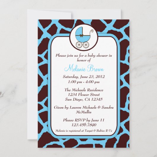 Invitation de Baby shower d'impression de girafe b (Devant)