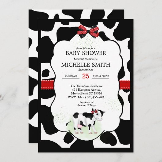 Invitation de Baby shower d'impression de vaches n (Devant / Derrière)
