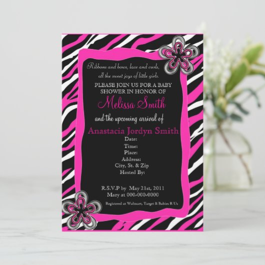 Invitation de Baby shower d'impression Zebra - Ros (Debout devant)