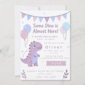 Invitation de Baby Shower Dino Violet (Devant)