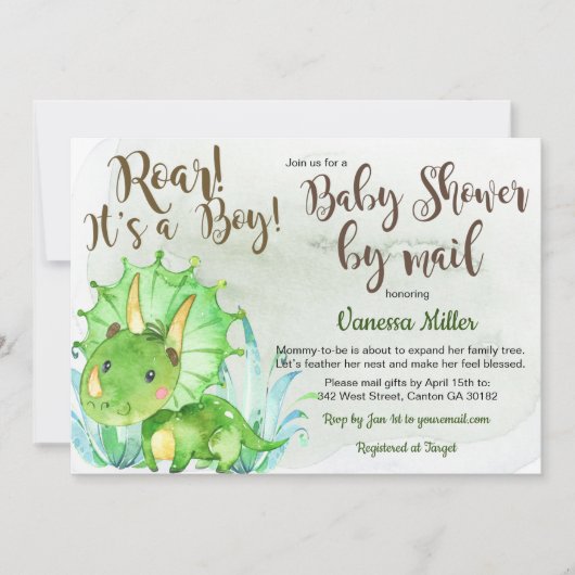 Invitation de Baby Shower Dinosaure par courrier (Devant)