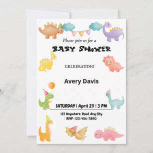 Invitation de Baby shower Dinosaure personnalisée