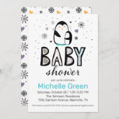 Invitation de Baby shower Doodin Winter Penguin (Devant / Derrière)