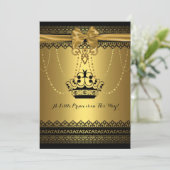 Invitation de Baby shower d'or et de couronne noir (Debout devant)