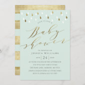 Invitation de baby shower d'or et de script en men (Devant / Derrière)