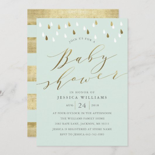 Invitation de baby shower d'or et de script en men (Devant / Derrière)