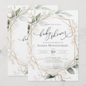 Invitation de Baby shower d'or géométrique (Devant / Derrière)
