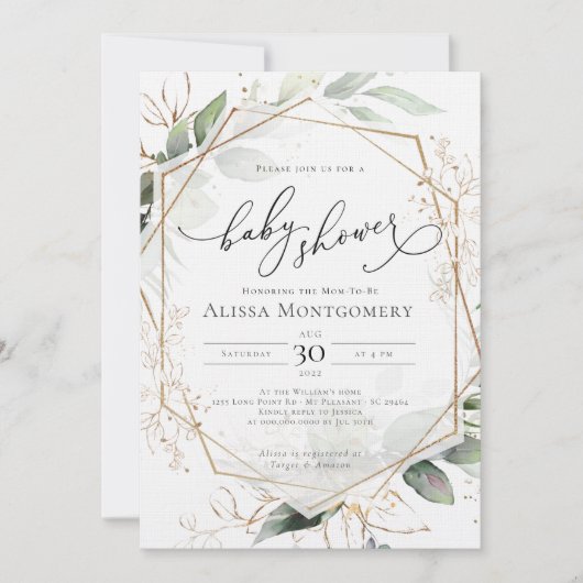 Invitation de Baby shower d'or géométrique (Devant)