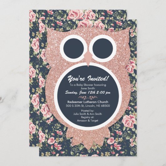 invitation de baby shower d'or Rose (Devant / Derrière)