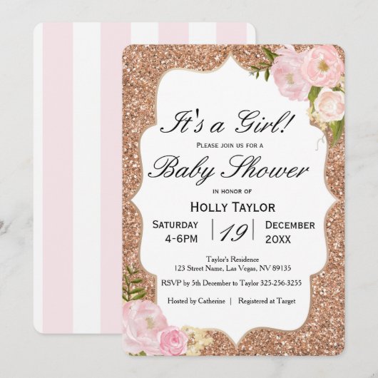 Invitation de Baby shower d'or Rose personnalisé (Devant / Derrière)