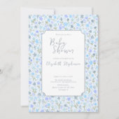 Invitation de baby shower Double Face Fleurs Bleue (Devant)