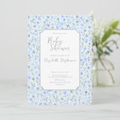 Invitation de baby shower Double Face Fleurs Bleue (Debout devant)