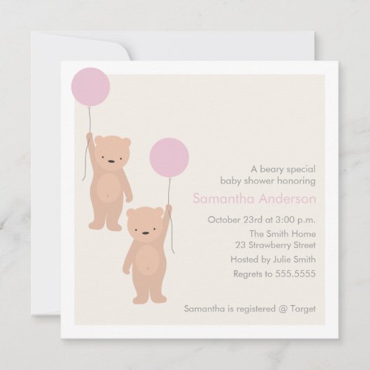Invitation de baby shower d'ours de nounours - (Devant)