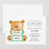 Invitation de baby shower d'ours de nounours (Devant / Derrière)