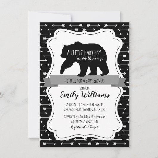 Invitation de baby shower d'ours pour des garçons (Devant)