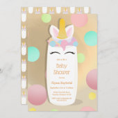 Invitation de baby shower du biberon | de licorne (Devant / Derrière)