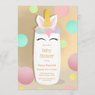 Invitation de baby shower du biberon   de licorne