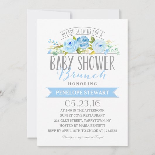 Invitation de baby shower du bleu | de brunch de (Devant)
