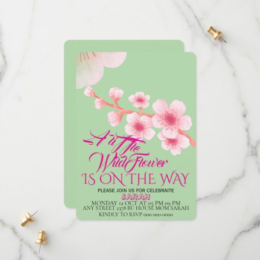 Invitation de baby shower Editable Une Petite Fleu (Devant/Arrière en situation)