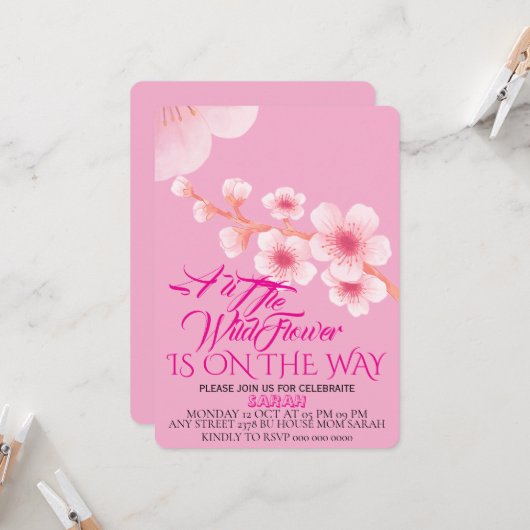 Invitation de baby shower Editable Une Petite Fleu (Devant/Arrière en situation)