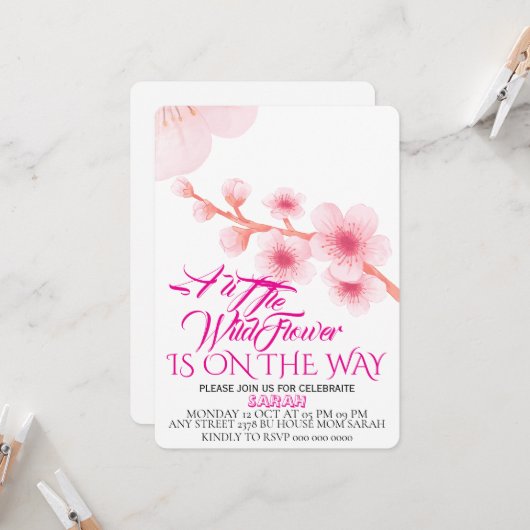 Invitation de baby shower Editable Une Petite Fleu (Devant/Arrière en situation)