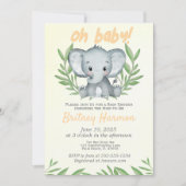 Invitation de Baby Shower Éléphant à la Végétation (Devant)