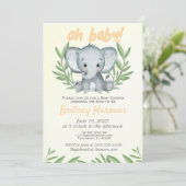 Invitation de Baby Shower Éléphant à la Végétation (Debout devant)