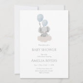 Invitation de Baby Shower Éléphant Bleu sur un Nua (Devant)