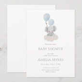Invitation de Baby Shower Éléphant Bleu sur un Nua (Devant / Derrière)